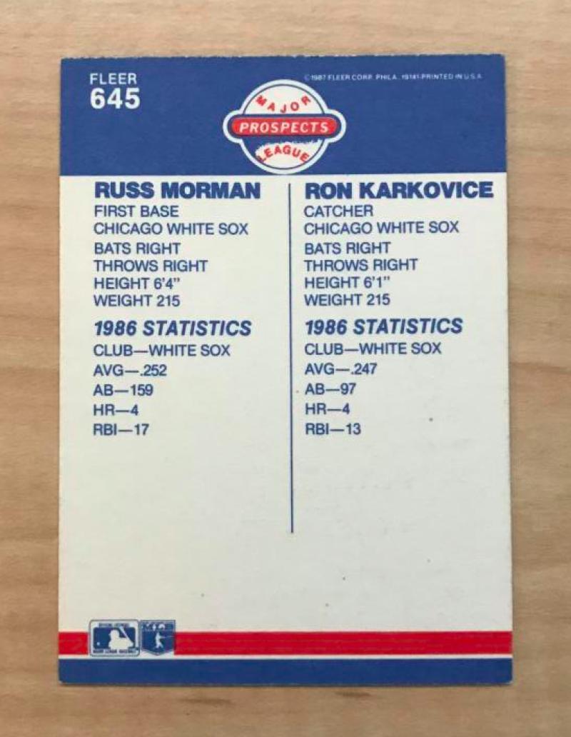 RUSS MORMAN CHICAGO WHITE SOX SIGNED AUTOGRAPHED 1987 FLEER PROSPECTS CARD #645 
