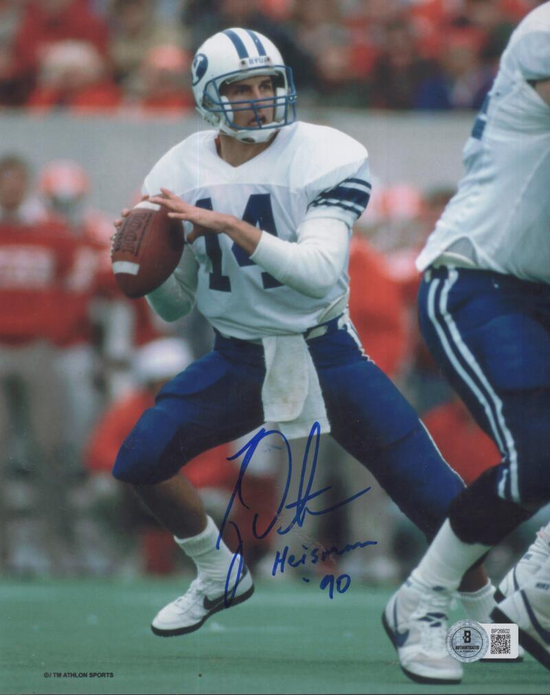 TY DETMER BRIGHAM YOUNG HEISMAN 90 SIGNED AUTOGRAPHED 8X10 PHOTO BECKETT AUTH