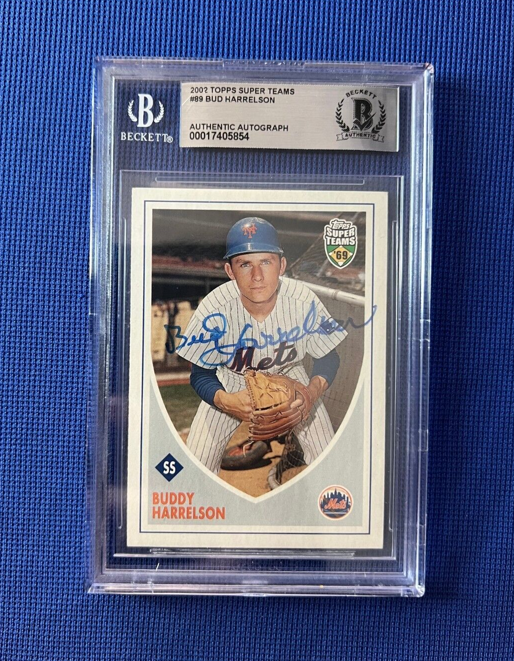 2002 TOPPS SUPER TEAM BUD HARRELSON NY METS SIGNED AUTOGRAPHED #89 BECKETT