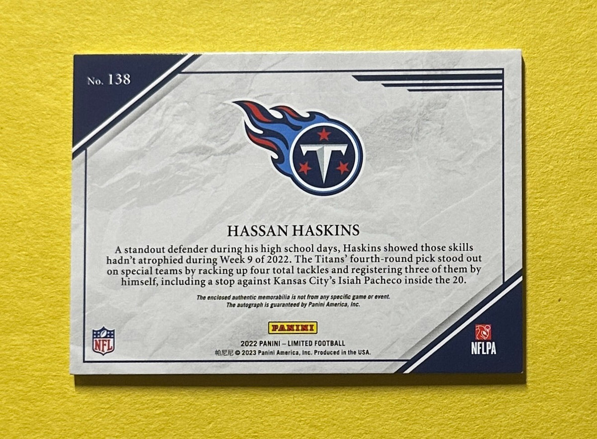 2022 PANINI LIMITED HASSAN HASKINS ROOKIE PATCH AUTO /29 #138 TITANS