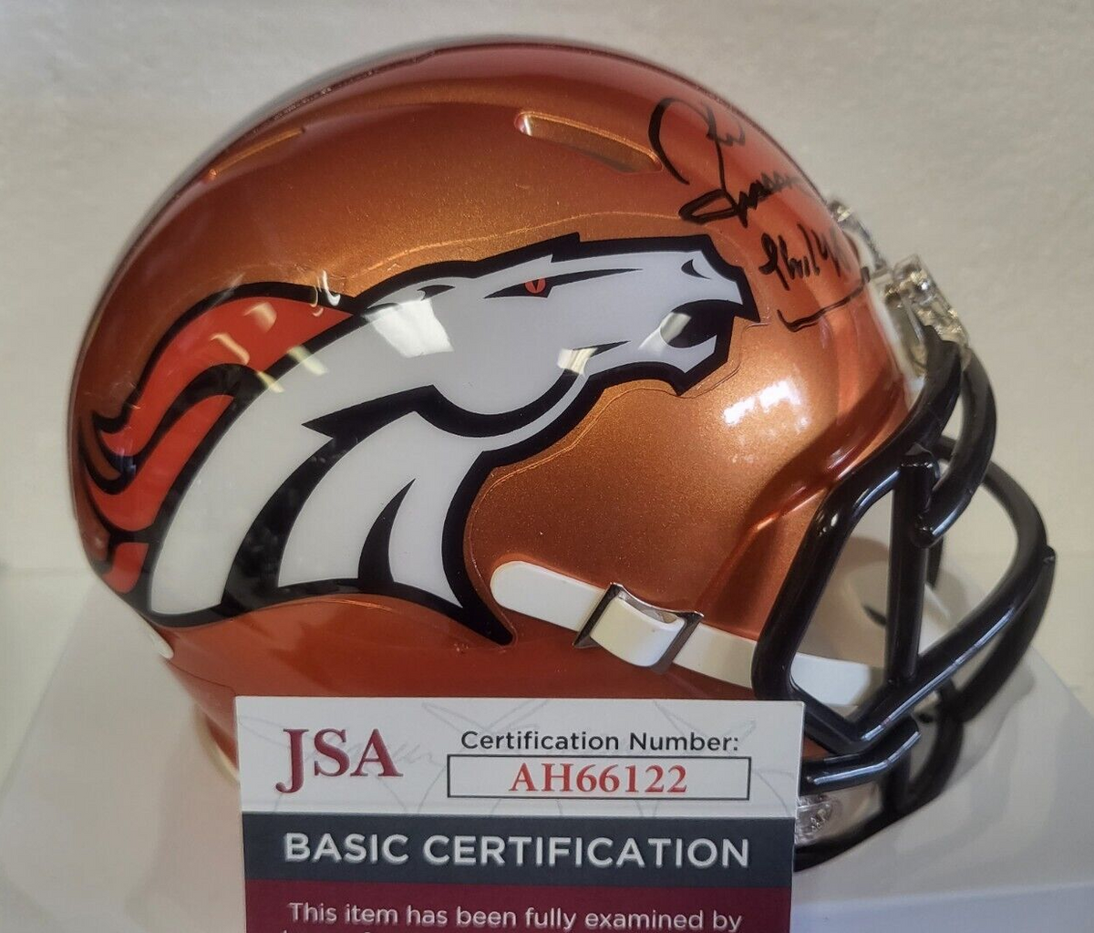 KARL MECKLENBURG DENVER BRONCOS SIGNED AUTO FLASH MINI HELMET JSA #AH66122