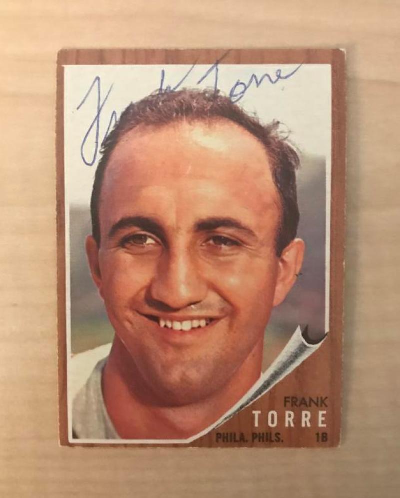 FRANK TORRE PHILADELPHIA PHILLIES SIGNED VINTAGE 1962 TOPPS CARD #303 W/COA