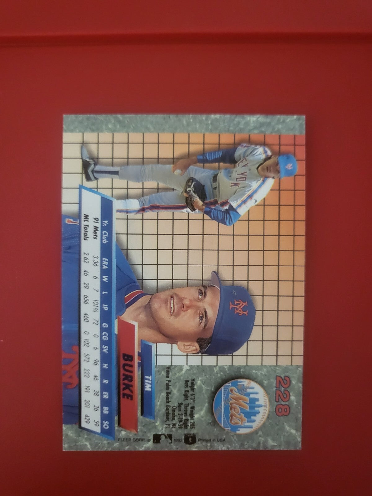 1992 FLEER ULTRA TIM BURKE NEW YORK METS SIGNED AUTOGRAPHED AUTO CARD #228