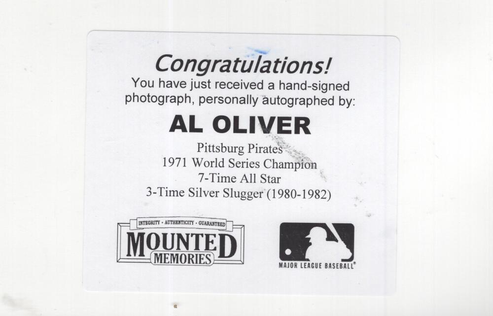 AL OLIVER PIRATES 1971 WS CHAMPS SIGNED AUTOGRAPHED 8X10 PHOTO MM W/ COA