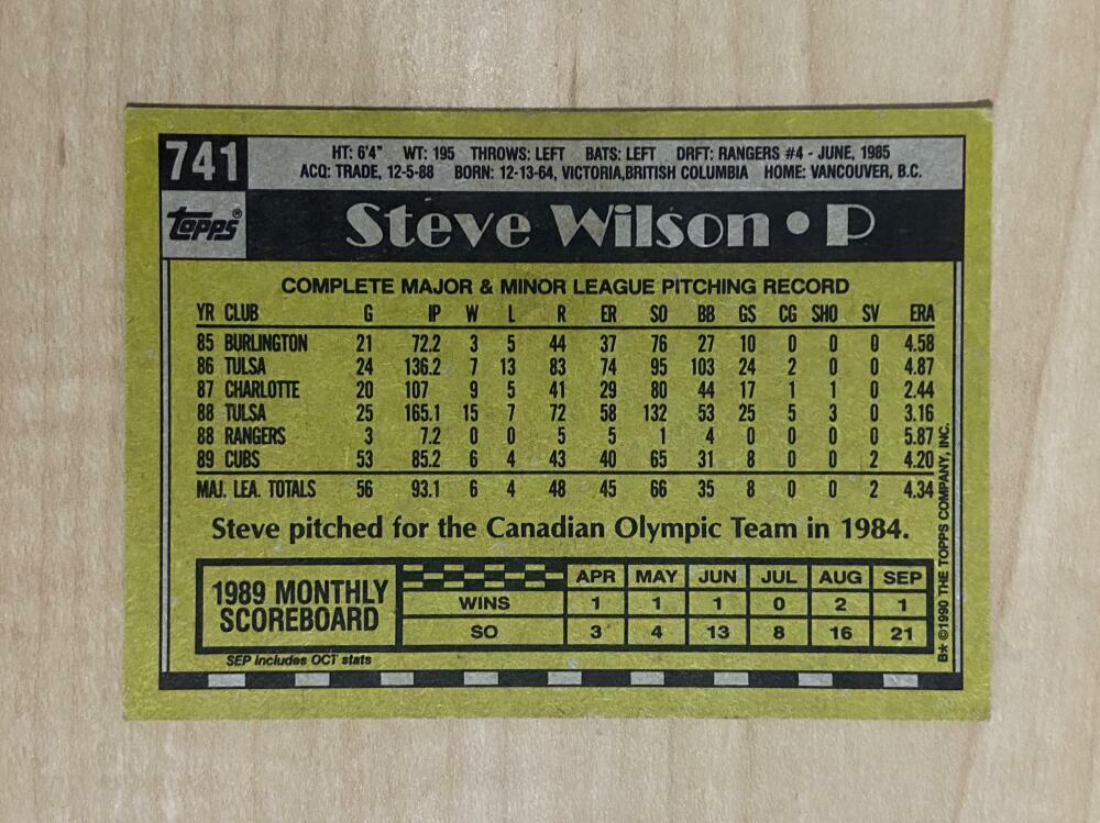 STEVE WILSON CHICAGO CUBS SIGNED AUTOGRAPHED 1990 TOPPS CARD #741 W/COA