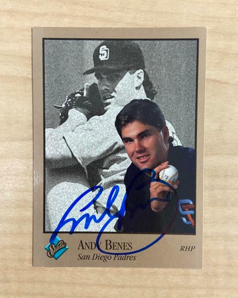 ANDY BENES SAN DIEGO PADRES SIGNED 1992 LEAF STUDIO CARD #101 W/COA