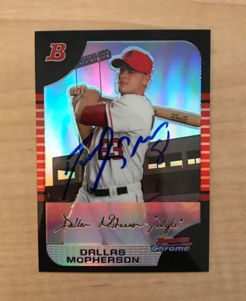 DALLAS MCPHERSON LOS ANGELES ANGELS SIGNED 2005 BOWMAN CHROME CARD #BDP5 W/COA