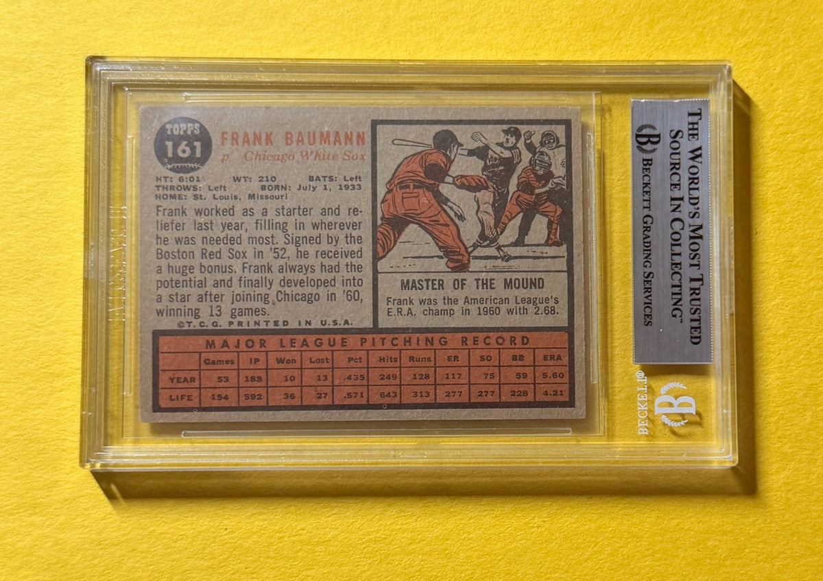 1962 TOPPS FRANK BAUMANN #161 SIGNED AUTO CARD BECKETT AUTHENTIC WHITE SOX