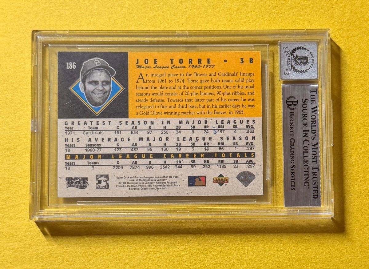 1994 UPPER DECK ALL TIME JOE TORRE #186 SIGNED AUTO CARD BECKETT 10 AUTH