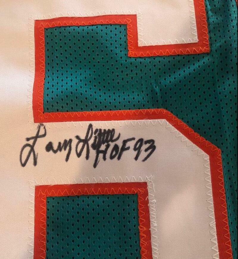 LARRY LITTLE MIAMI DOLPHINS SIGNED AUTOGRAPHED TEAL JERSEY BECKETT WB57627