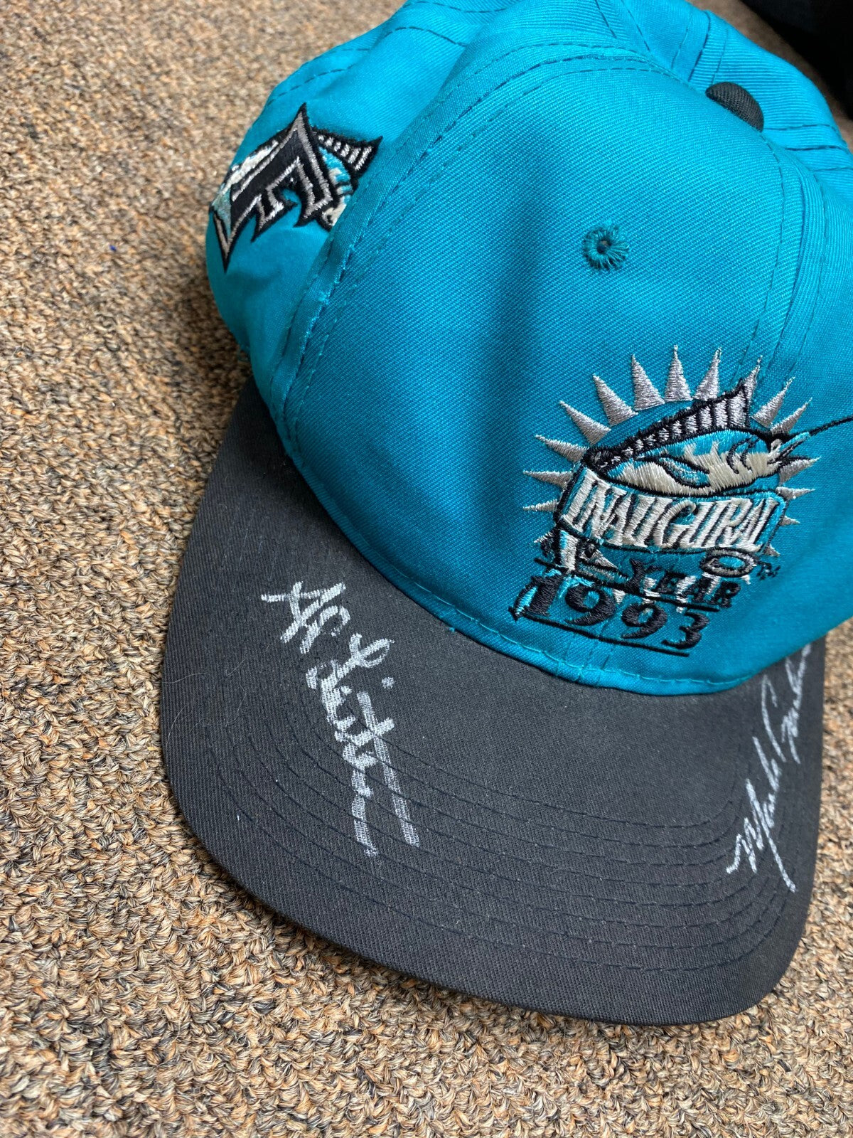 AL LEITER & MARK GARDNER FLORIDA MARLINS SIGNED AUTOGRAPHED 93 SNAPBACK HAT COA