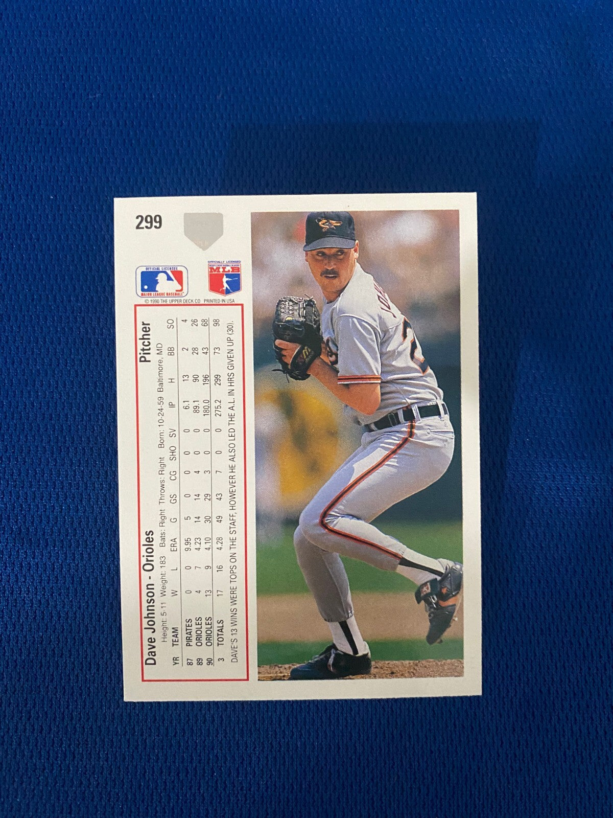 1991 UPPER DECK DAVE JOHNSON BALTIMORE ORIOLES AUTOGRAPH SIGNED CARD #299 W/COA