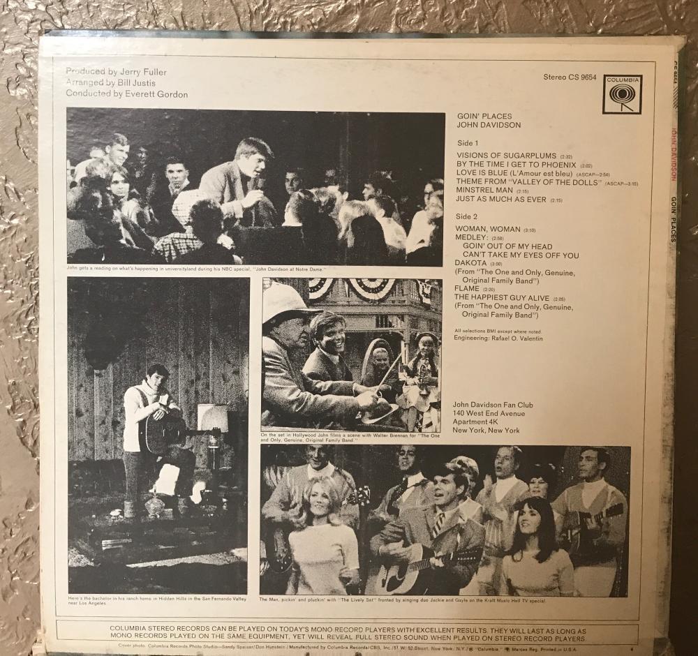 JOHN  DAVIDSON  GOIN' PLACES SIGNED 1997  VINYL RECORD ALBUM W/COA