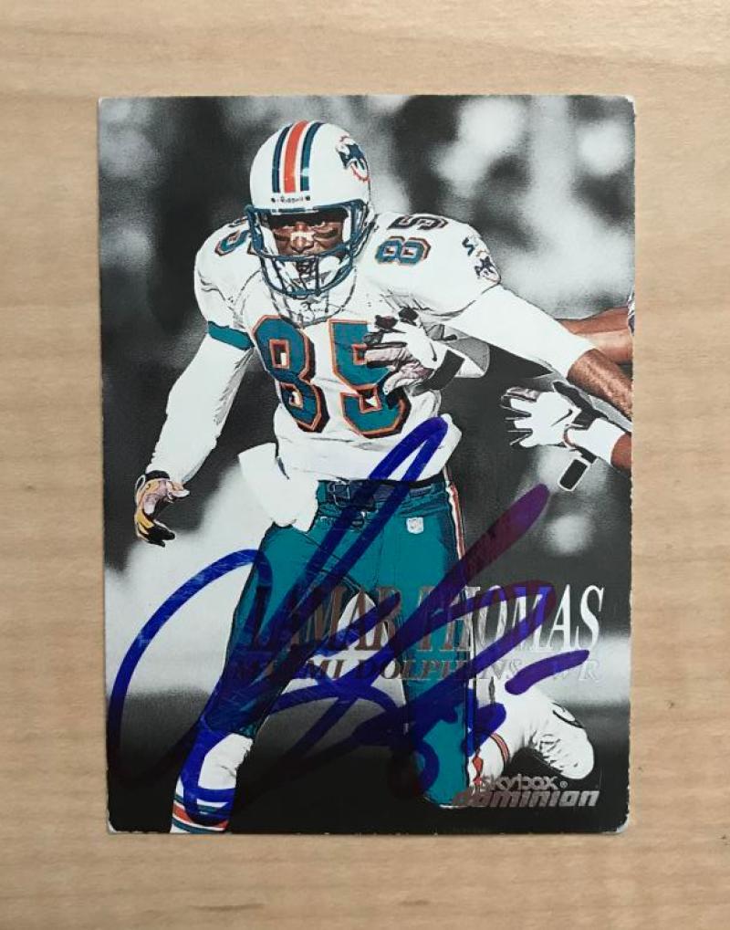 LAMAR THOMAS MIAMI DOLPHINS SIGNED AUTOGRAPHED 1999 SKYBOX CARD #75 W/COA 