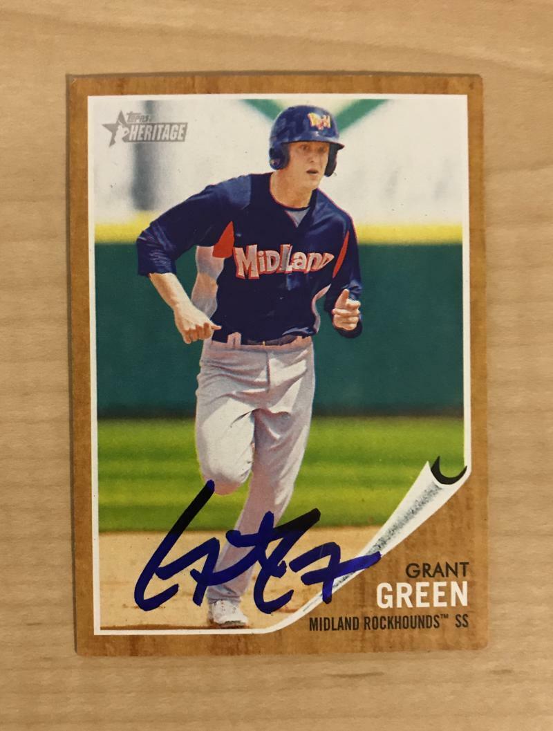 GRANT GREEN MIDLAND ROCKHOUNDS SIGNED 2011 TOPPS HERITAGE MINORS CARD #15 W/COA