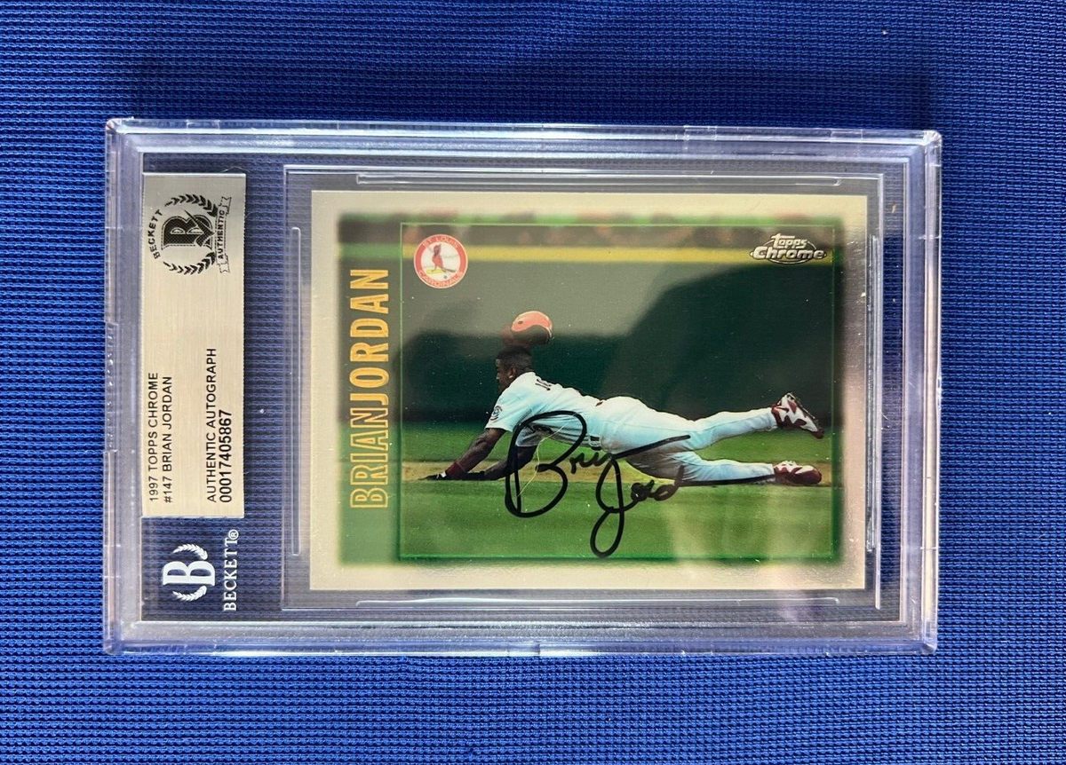 1997 TOPPS CHROME BRIAN JORDAN ST. LOUIS CARDINALS SIGNED AUTOGRAPH #147 BECKETT