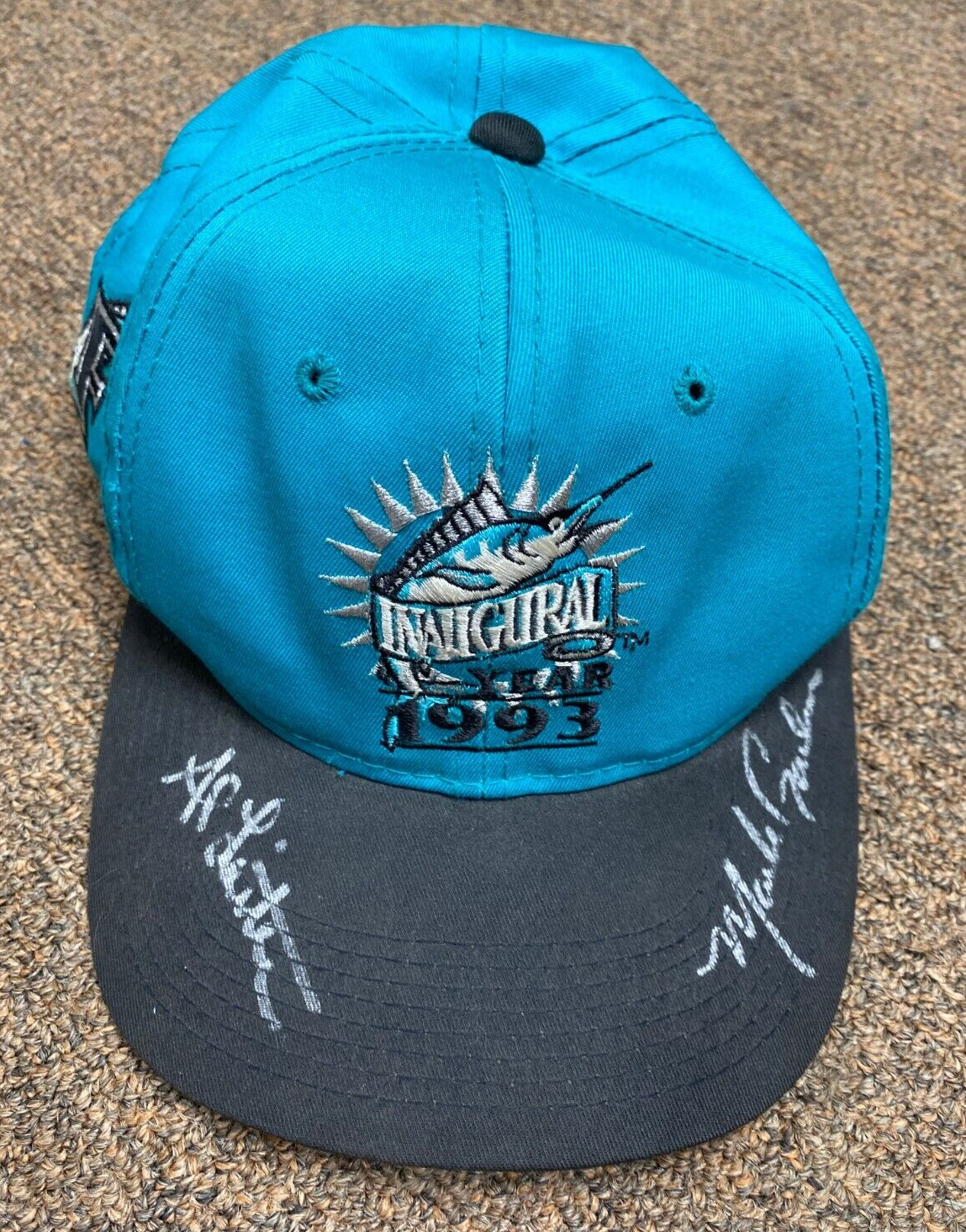 AL LEITER & MARK GARDNER FLORIDA MARLINS SIGNED AUTOGRAPHED 93 SNAPBACK HAT COA