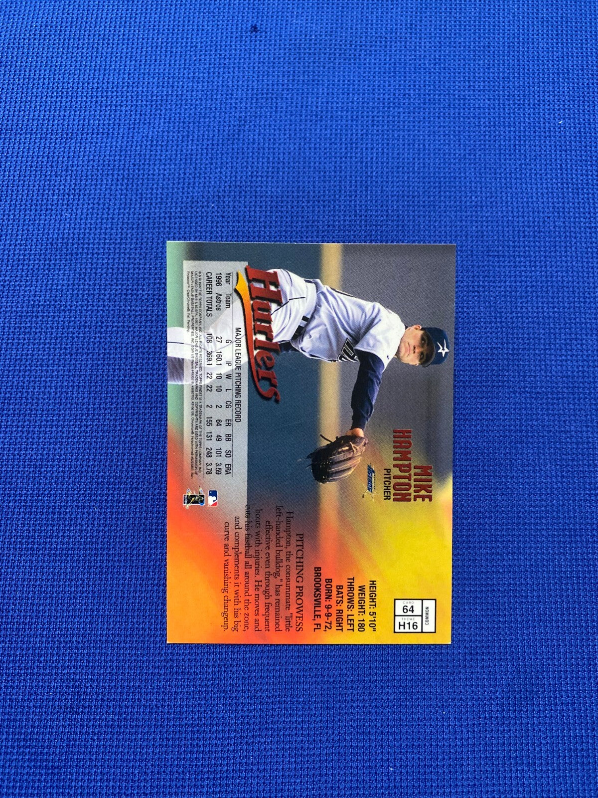 1997 TOPPS FINEST HURLERS MIKE HAMPTON ASTROS SIGNED AUTOGRAPHED #64 CARD W/COA