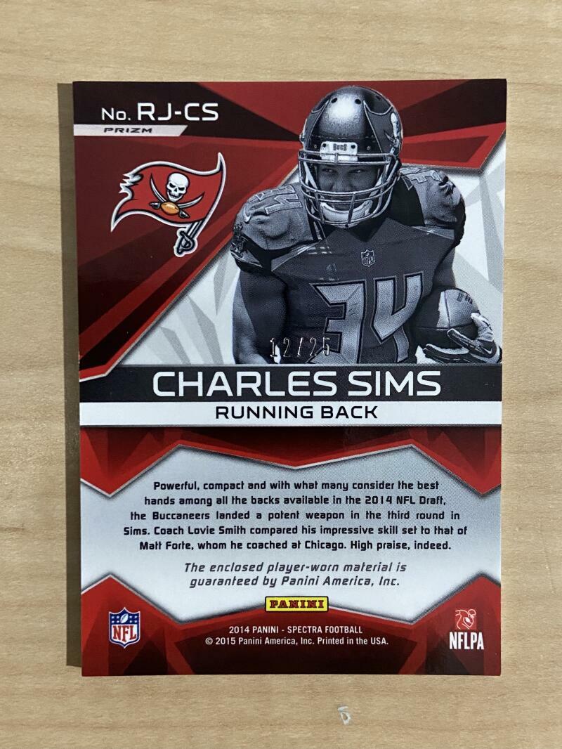 2014 PANINI SPECTRA CHARLES SIMS BUCS GOLD ROOKIE JERSEY MATERIALS /25