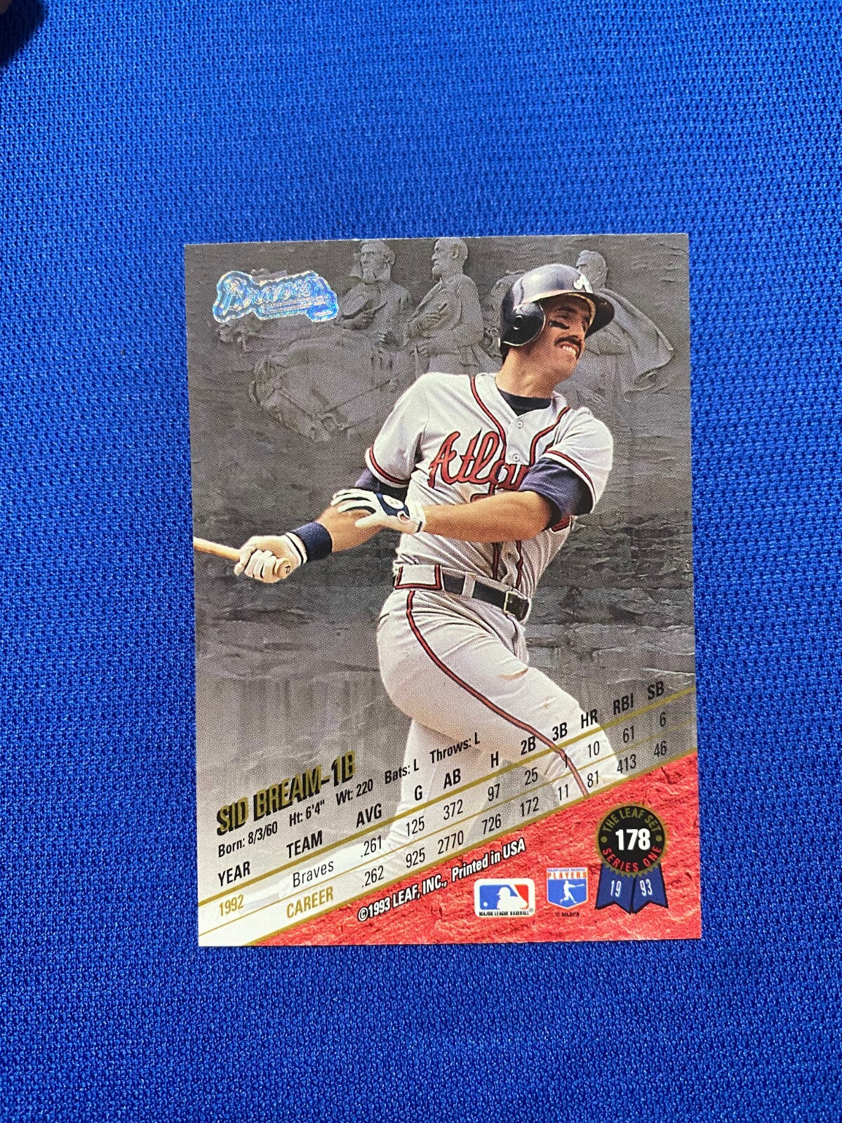 1993 LEAF SID BREAM ATLANTA BRAVES SIGNED AUTOGRAPHED #178 CARD W/COA