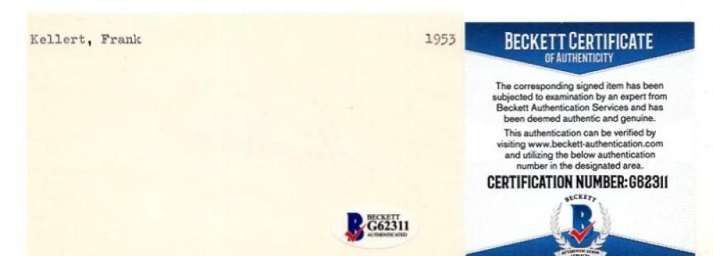 FRANK KELLERT BROWNS/DODGERS/CUBS SIGNED 3X5 INDEX CARD BECKETT #G62311