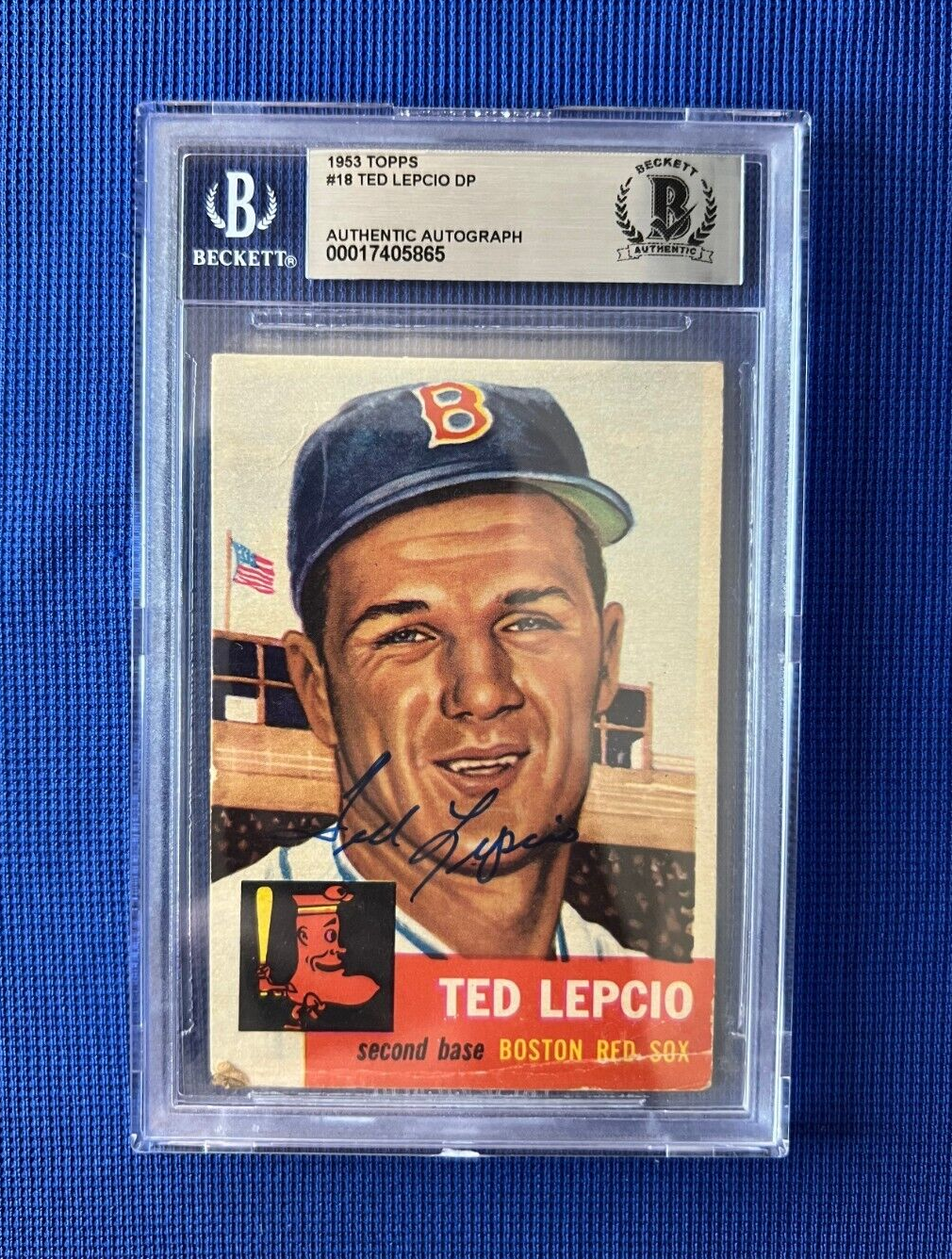 1953 TOPPS TED LEPCIO BOSTON RED SOX SIGNED AUTOGRAPHED CARD #18 BECKETT