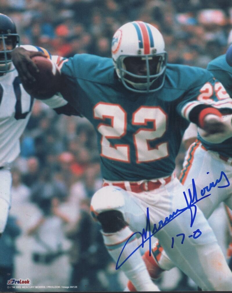 MERCURY MORRIS MIAMI DOLPHINS 17-0 SIGNED AUTOGRAPHED 8X10 PHOTO W/ COA