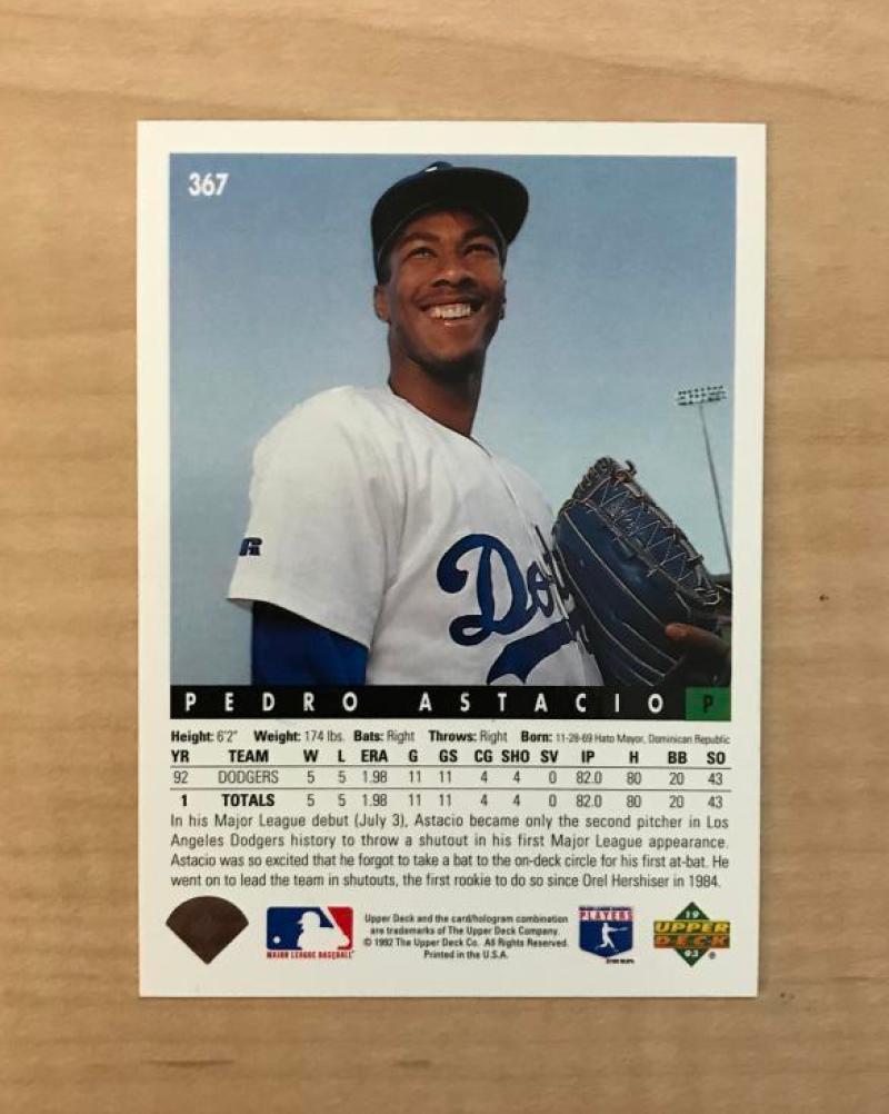 PEDRO ASTACIO LOS ANGELES DODGERS SIGNED 1993 UPPER DECK CARD #367 W/COA