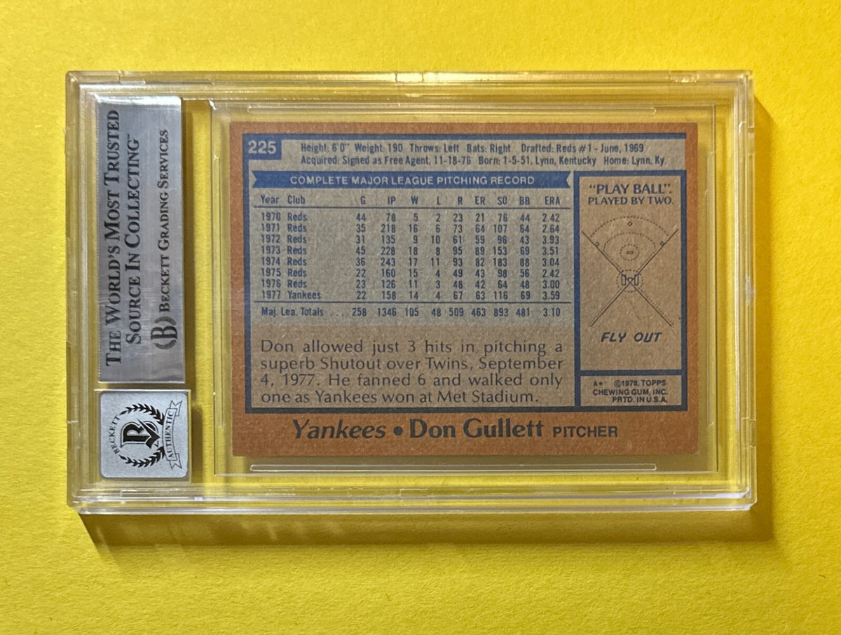 1976 TOPPS DON GULLETT #225 SIGNED AUTOGRAPHED CARD BECKETT AUTHENTIC 10 YANKEES