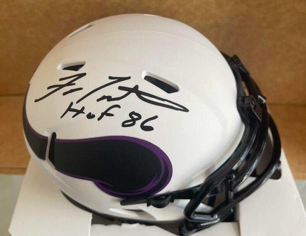 FRAN TARKENTON MINNESOTA VIKINGS HOF 86 SIGNED LUNAR MINI HELMET W/ COA 