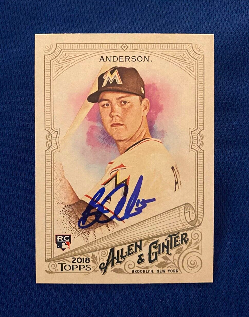 2018 TOPPS ALEN & GINTER BRIAN ANDERSON MARLINS RC AUTO SIGNED CARD #237 W/COA