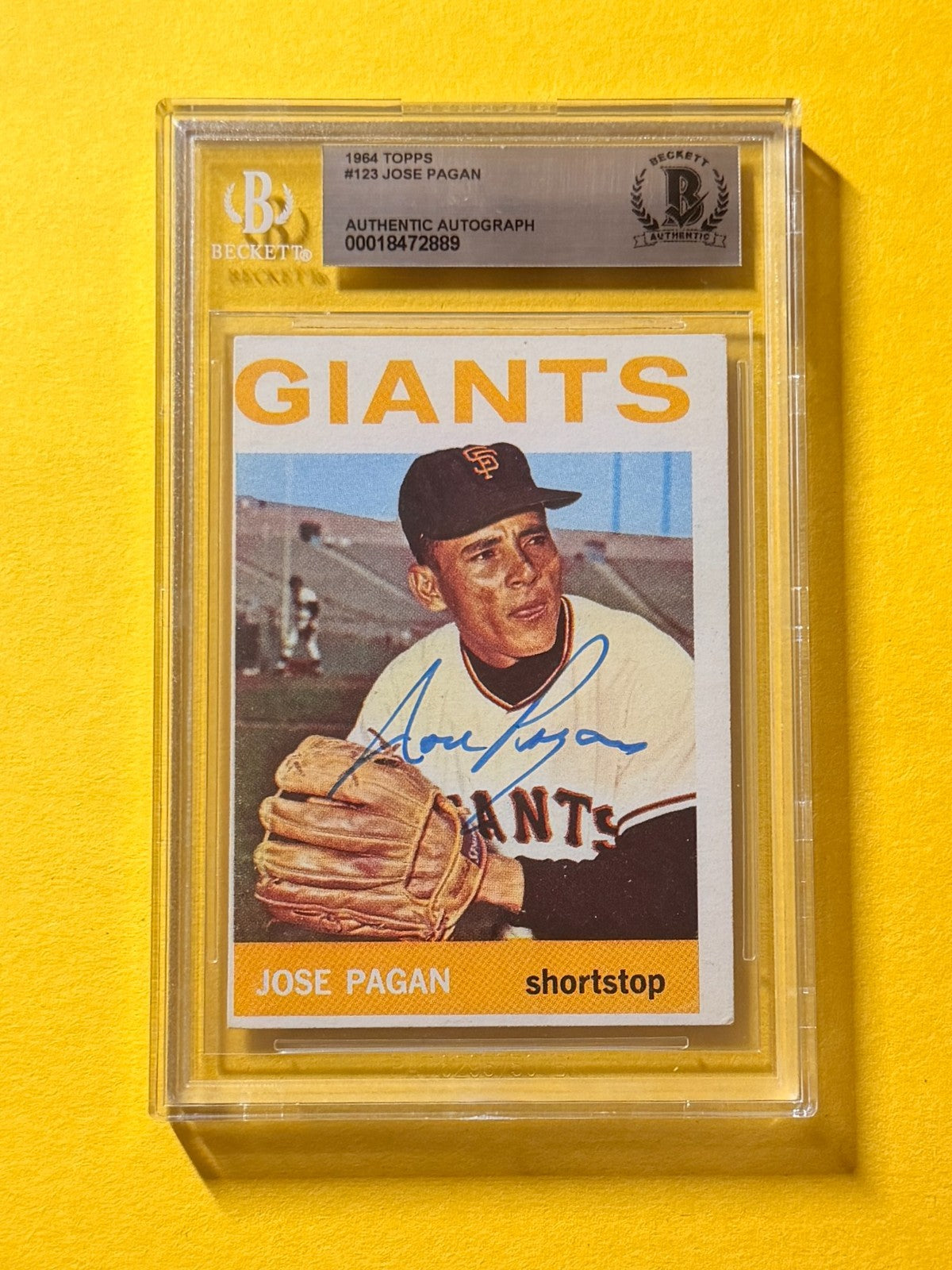 1964 TOPPS JOSE PAGAN #123 SIGNED AUTO CARD BECKETT AUTHENTIC GIANTS
