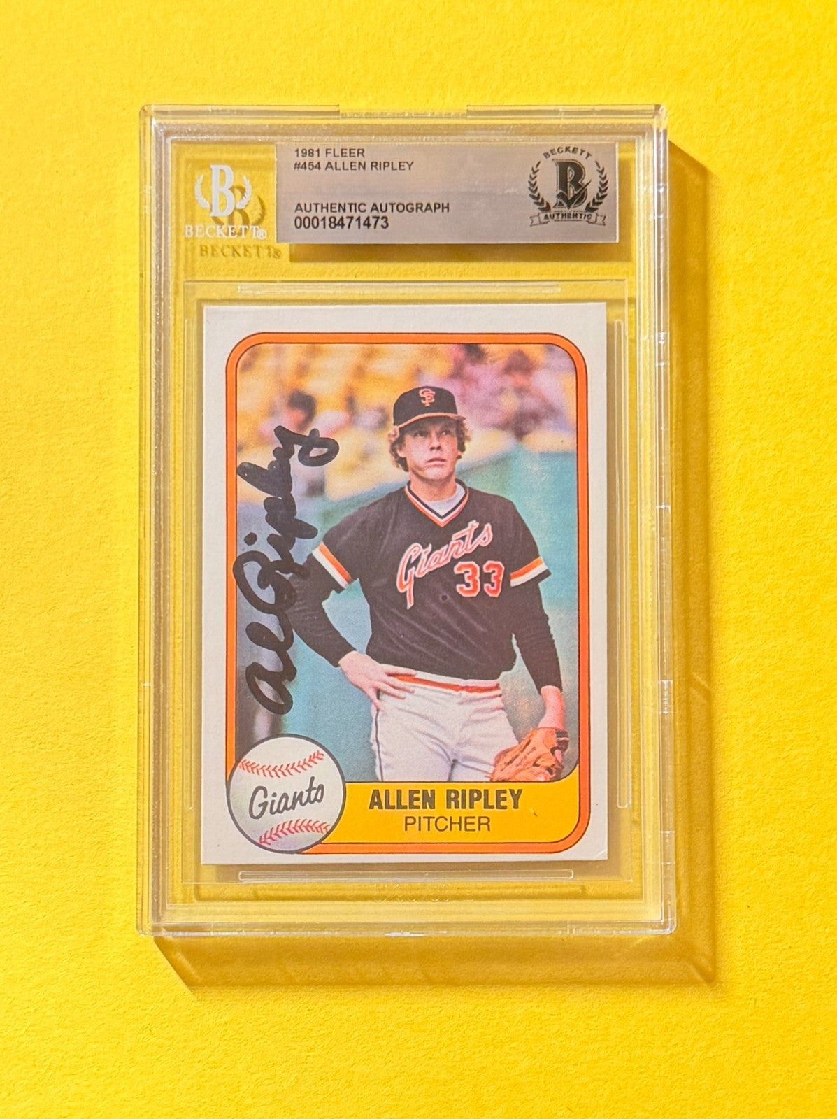 1981 FLEER ALLEN RIPLEY #454 SIGNED AUTO CARD BECKETT AUTHENTIC ORIOLES