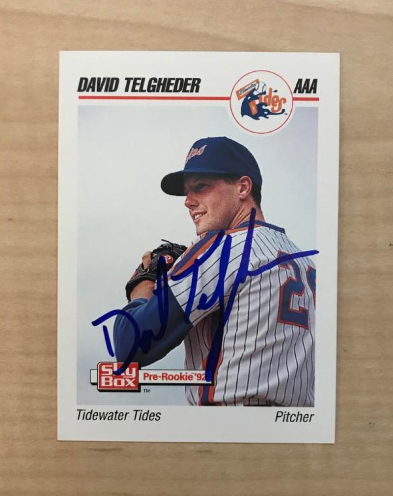 DAVID TELGHEDER TIDEWATER TIDES SIGNED AUTOGRAPHED 1992 SKYBOX CARD #256 W/COA 
