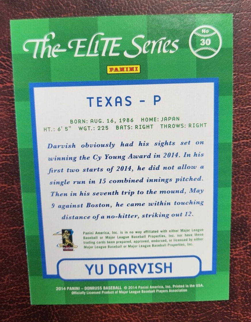 2014 DONRUSS THE ELITE SERIES YU DARVISH RANGERS BASEBALL CARD /999