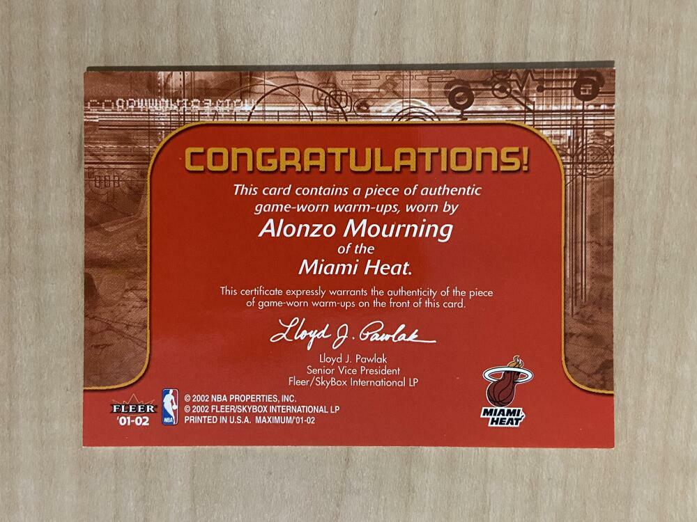 ALONZO MOURING MIAMI HEAT 01-02 FLEER PATCH CARD 