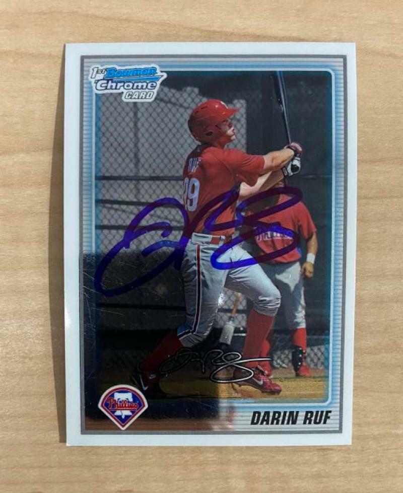 DARIN RUF PHILADELPHIA PHILLIES SIGNED 2010 BOWMAN CHROME CARD #BCP122 W/COA