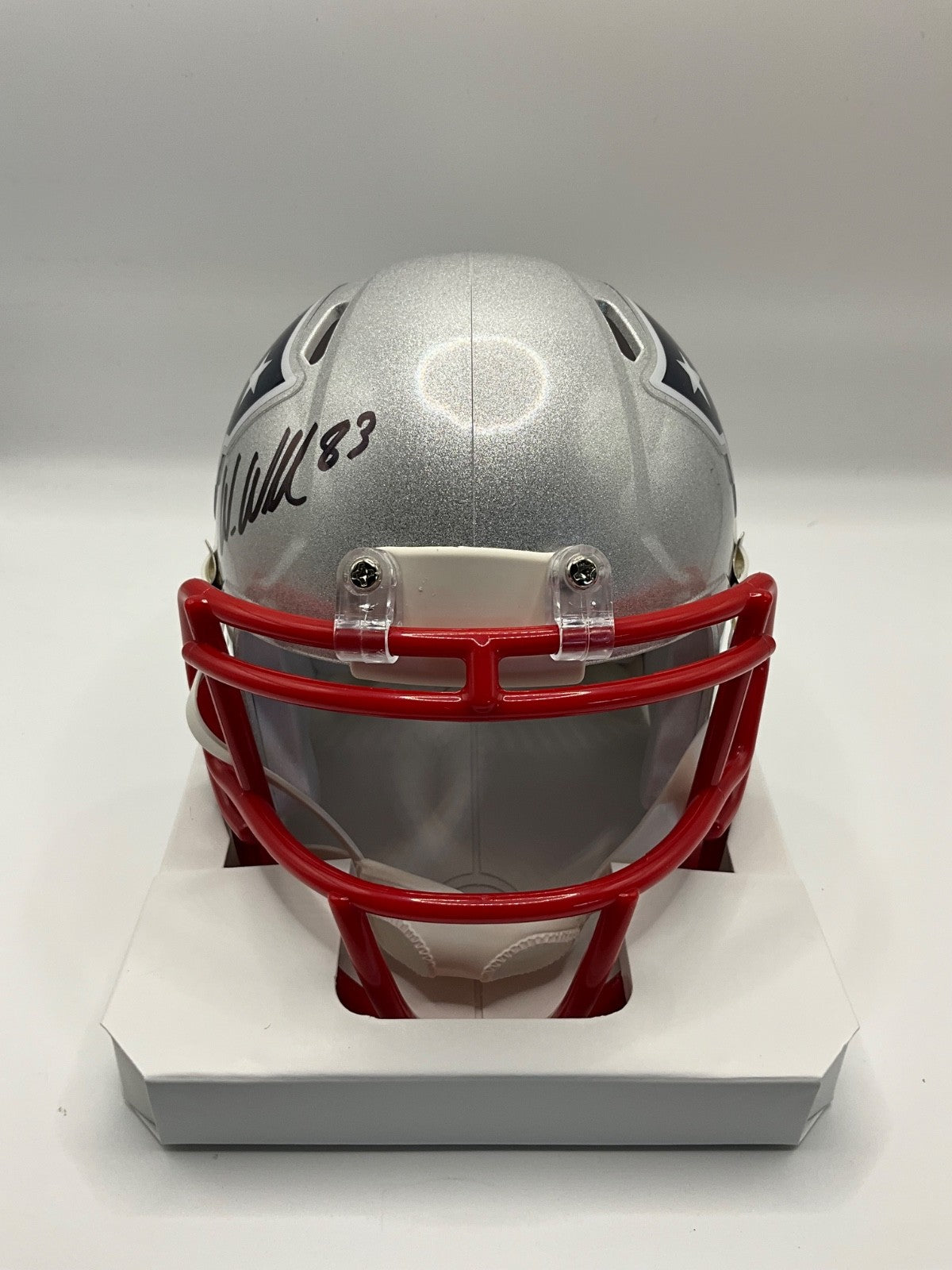 WES WELKER NEW ENGLAND PATRIOTS SIGNED SPEED MINI HELMET JSA