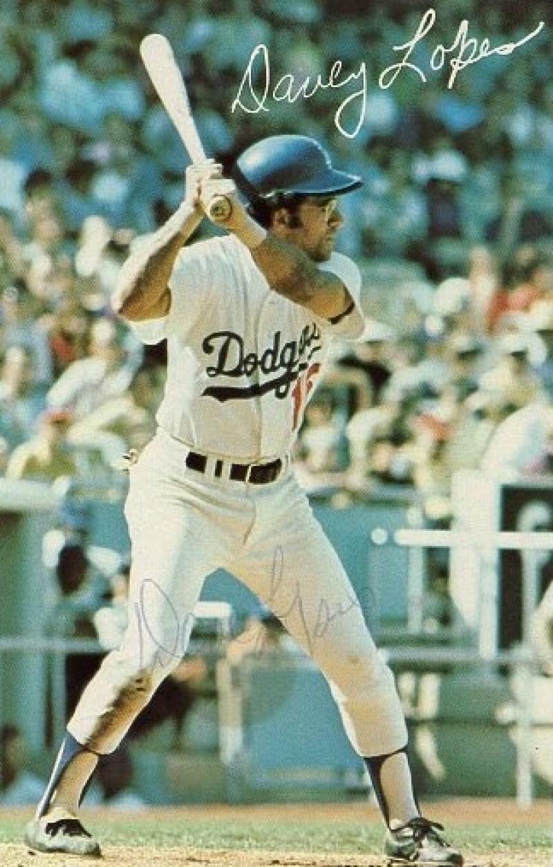 DAVEY LOPES LOS ANGELES DODGERS SIGNED 4X6 POSTCARD W/ COA