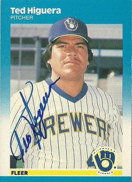 TED HIGUERA MILWAUKEE BREWERS SIGNED AUTOGRAPHED 1987 FLEER CARD #346 W/COA