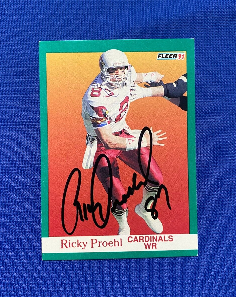 1991 FLEER RICKY PROEHL ARIZONA CARDINALS SIGNED AUTOGRAPHED CARD #345 W/COA