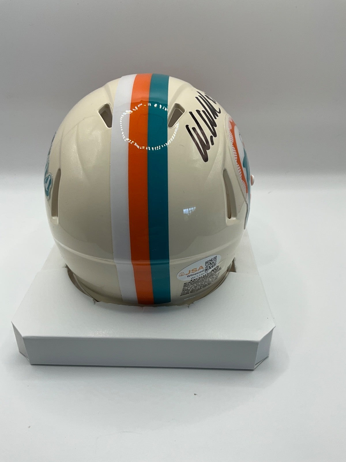 WES WELKER MIAMI DOLPHINS SIGNED RETRO SPEED MINI HELMET JSA