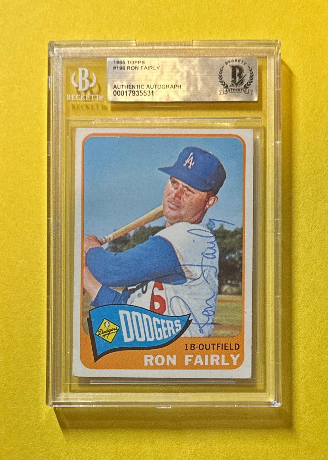 1965 TOPPS RON FAIRLY #196 BECKETT AUTHENTIC SIGNED AUTOGRAPHED CARD DODGERS