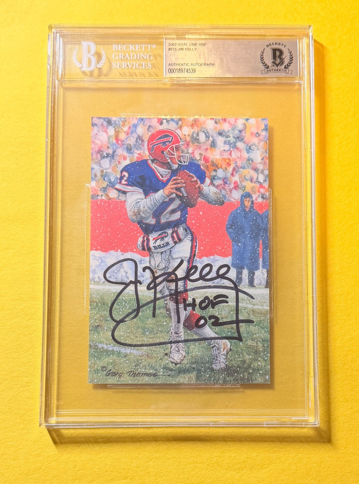 2002 GOAL LINE HOF JIM KELLY #215 SIGNED ART BECKETT AUTHENTIC "HOF 02"