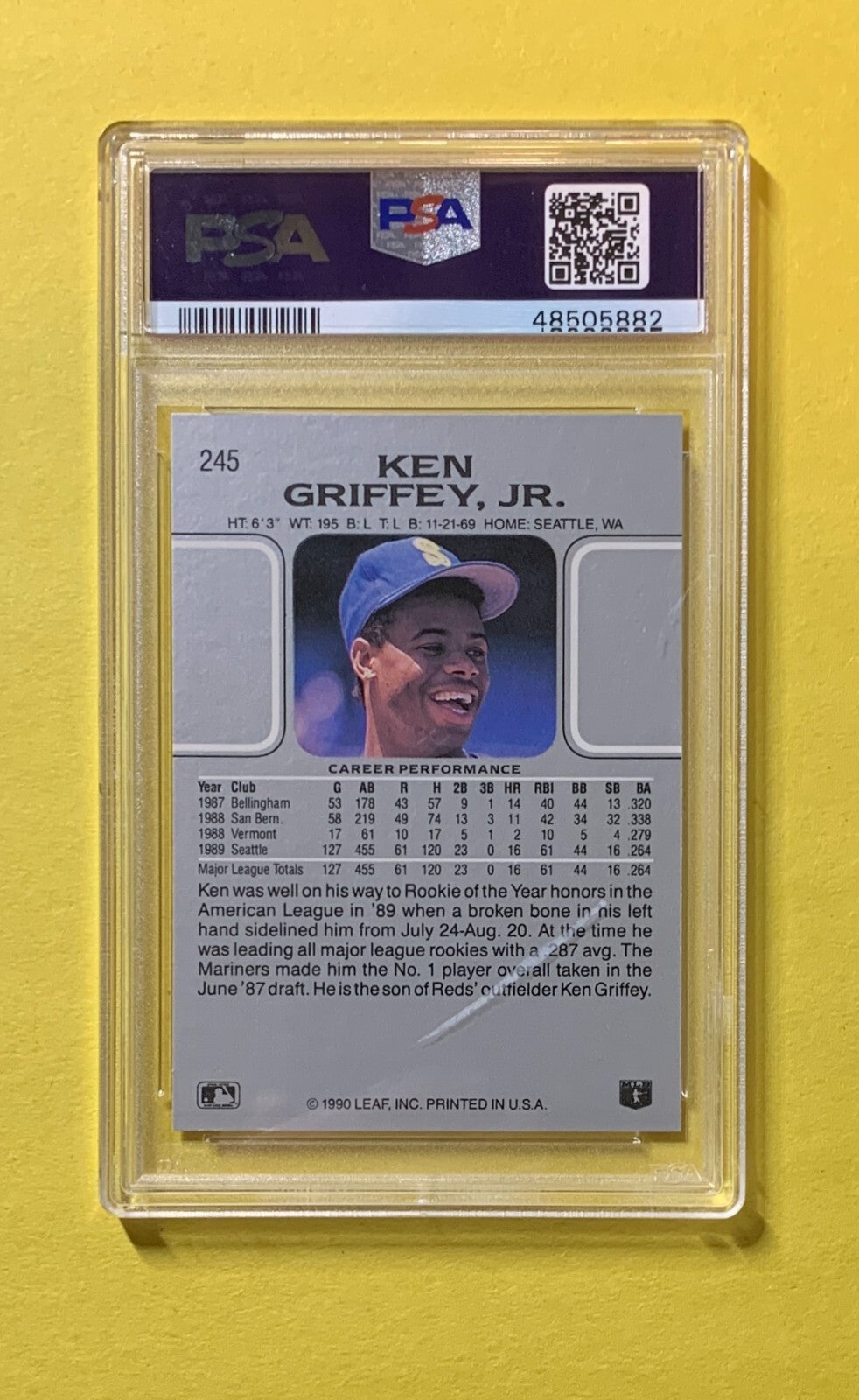 1990 LEAF KEN GRIFFEY JR. #245 PSA NM 7 MARINERS