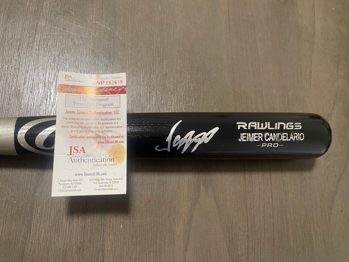 JEIMER CANDELARIO CINCINNATI REDS SIGNED AUTO RAWLINGS ENGRAVED BLACK BAT JSA