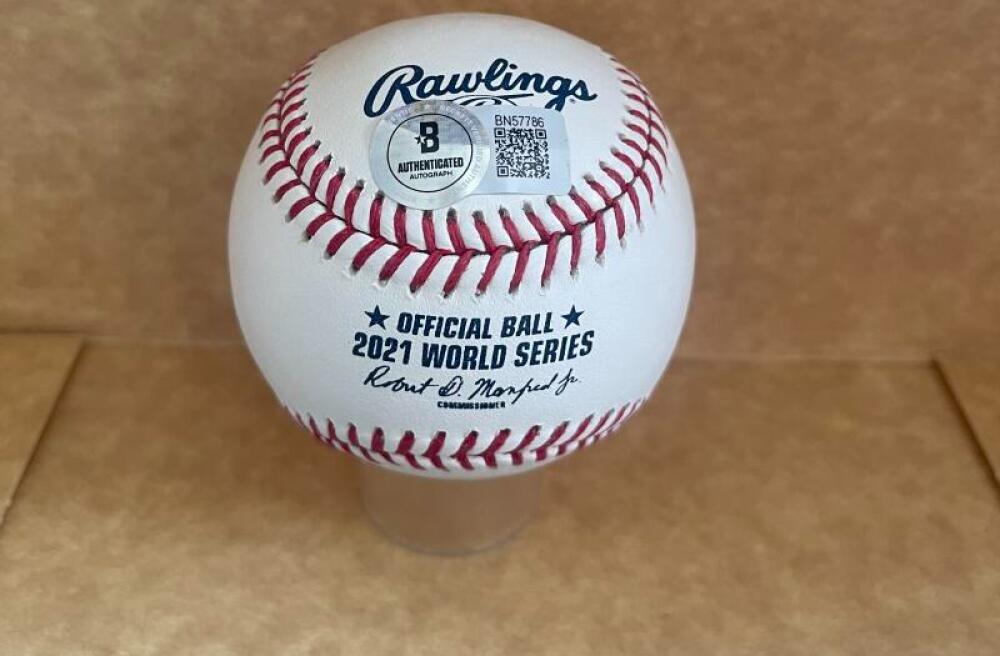 JORGE SOLER SIGNED AUTOGRAPHED INSCRIBED 2021 WORLD SERIES BASEBALL BECKETT AUTH