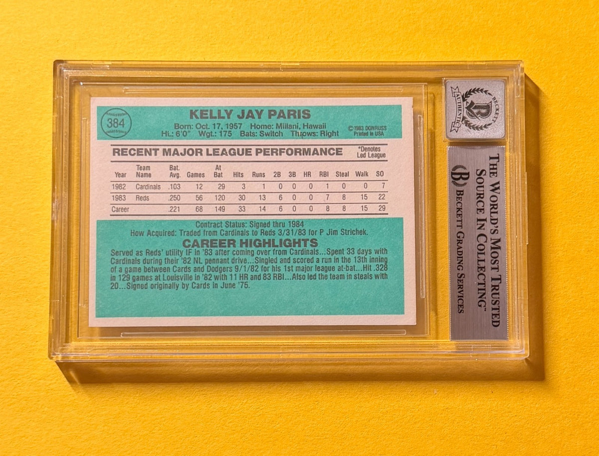 1984 DONRUSS KELLY PARIS #384 SIGNED AUTO CARD BECKETT 10 AUTHENTIC REDS