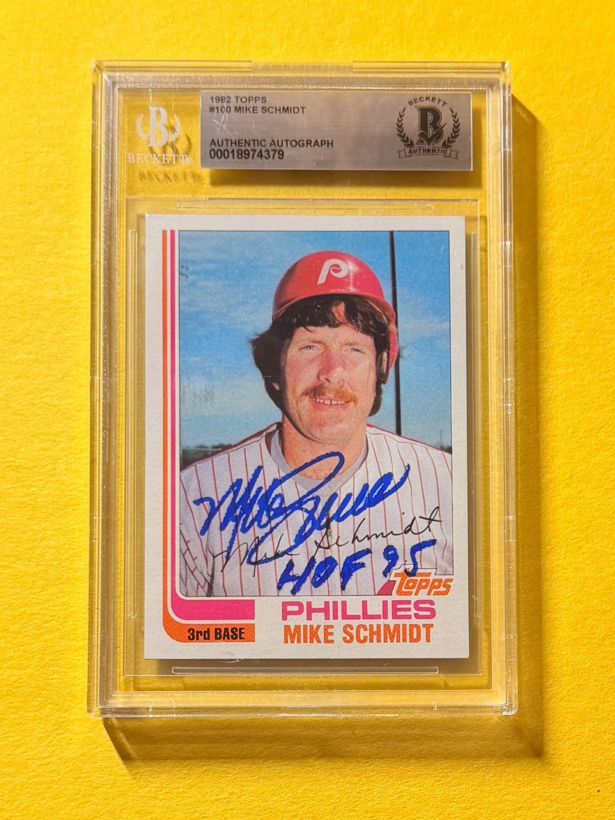 1982 TOPPS MIKE SCHMIDT #100 SIGNED AUTO CARD BECKETT AUTHENTIC "HOF 95"