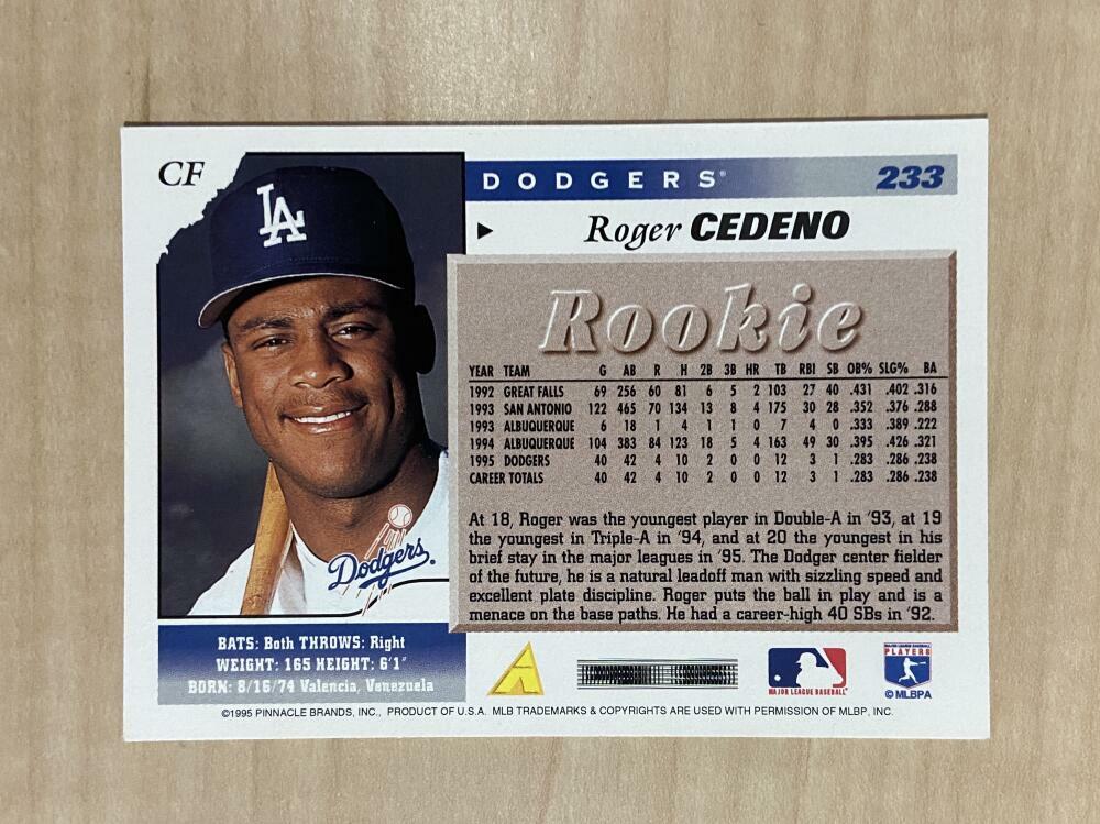ROGER CEDENO LOS ANGELES DODGERS SIGNED AUTOGRAPHED 1996 SCORE CARD #233 W/COA